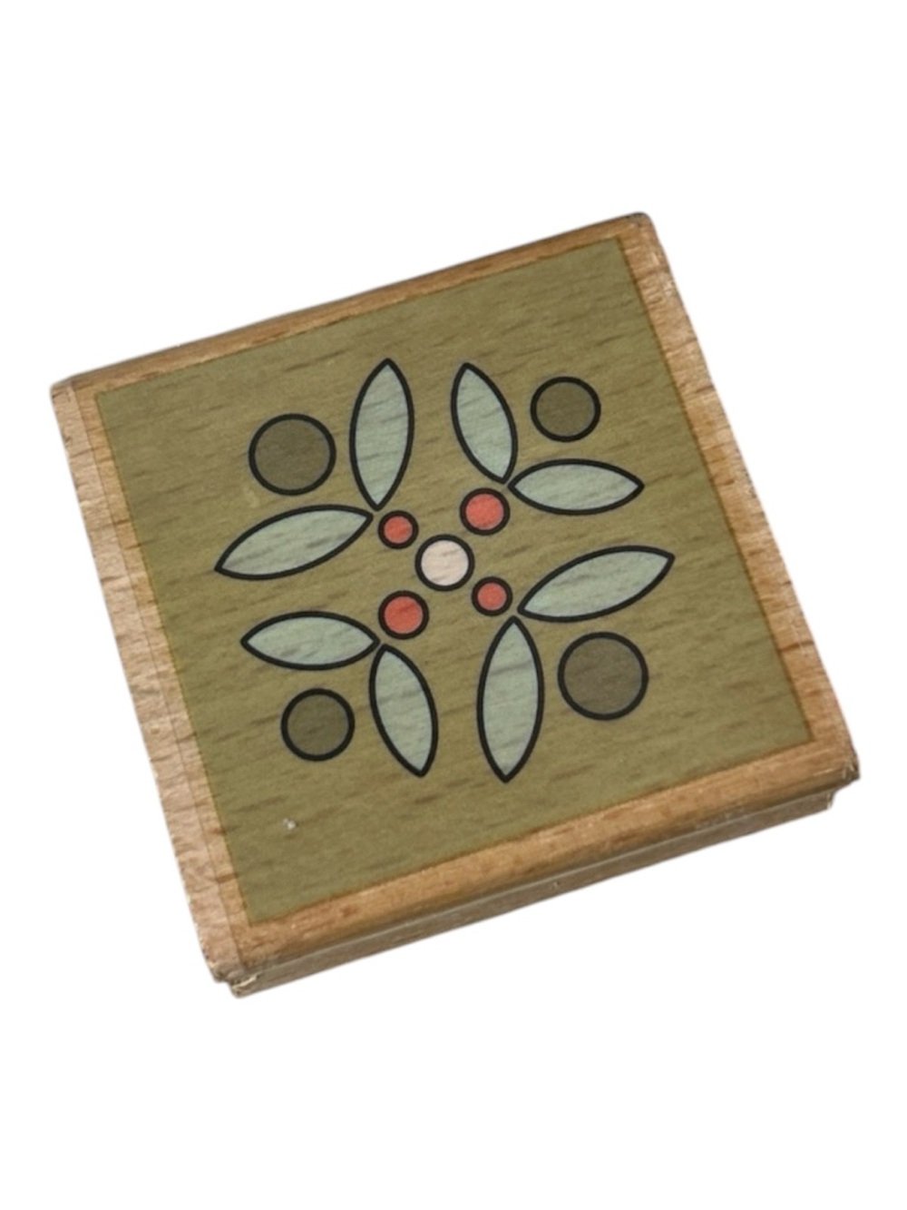 Wooden Decorative Craft Stamp - Olive Green Floral Motif